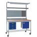 KIT F: Mobile Square Tube Workbench - Beech Top H.840 W.1800 D.750mm - Storage Cupboard, Triple Drawer Unit, 1180mm Rear Support Posts, Service Duct Worktop Fitting, Light & Tool Rail, 3 Setting LED Light, Louvre Panel & Lam Upper Shelf - Blue fronts