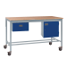 KIT A: Mobile Square Tube Workbench - Beech Top H.840 W.1500 D.750mm - Single Drawer & Storage Cupboard - Blue fronts