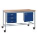 KIT B: Mobile Square Tube Workbench - Beech Top H.840 W.1200 D.750mm - Storage Cupboard & Triple Drawer Unit - Blue fronts