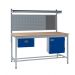 KIT C: Square Tube Workbench - Beech Top H.840 W.1500 D.750 - Single Drawer, Storage Cupboard, 760mm Rear Support Posts, Louvre Panel & Laminate Upper Shelf - Blue Fronts
