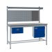 KIT C: Square Tube Workbench - Laminate Top H.840 W.1200 D.750 - Single Drawer, Storage Cupboard, 760mm Rear Support Posts, Louvre Panel & Laminate Upper Shelf - Blue Fronts
