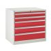 Euroslide 5 Drawer - 2x100mm, 2x150mm, 1x200mm - H.825 W.900 D.650 - Red