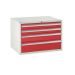 Euroslide Superbench Cabinets - 4 Drawer 2x100mm, 1x150mm, 1x200mm - H.620 W.900 D.650 - Red