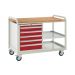 Euroslide Trolley Kit 10 - 2 Shelves & 600mm Euroslide 5 Drawer 4x100mm & 1x150mm - Beech Worktop - Red