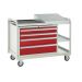 Euroslide Trolley Kit 15 - 2 Small Shelves - 900mm Euroslide 4 Drawer 2x100mm, 1x150mm & 1x200mm - Sloping Top & Tool Tray - Red