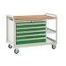 Euroslide Trolley Kit 16 - 2 Small Shelves - 900mm Euroslide 5 Drawer 4x100mm & 1x150mm - Beech Worktop - Green