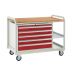 Euroslide Trolley Kit 16 - 2 Small Shelves - 900mm Euroslide 5 Drawer 4x100mm & 1x150mm - Beech Worktop - Red