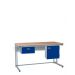 KIT A: Cantilever Workbench - Beech Top H.840 W.1800 D.750 - Single Drawer & Storage Cupboard - Blue Fronts