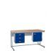 KIT B: Cantilever Workbench - Beech Top H.840 W.1800 D.750 - Storage Cupboard & Triple Drawer Unit - Blue Fronts