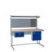KIT C: Cantilever Workbench - Beech Top H.840 W.1200 D.750 - Single Drawer, Storage Cupboard, 760mm Rear Support Posts, Louvre Panel & Laminate Upper Shelf - Blue Fronts