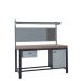 KIT C: Heavy Duty Workbench - Beech Top H.840 W.1500 D.750 - Single Drawer, Storage Cupboard, 760mm Rear Support Posts, Louvre Panel & Laminate Upper Shelf - Light Grey Fronts