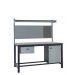 KIT C: Heavy Duty Workbench - Laminate Top H.840 W.1200 D.750 - Single Drawer, Storage Cupboard, 760mm Rear Support Posts, Louvre Panel & Laminate Upper Shelf - Light Grey Fronts