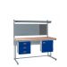 KIT D: Cantilever Workbench - Beech Top H.840 W.1200 D.750 - Storage Cupboard, Triple Drawer Unit, 760mm Rear Support Posts, Louvre Panel & Laminate Upper Shelf - Blue Fronts