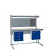 KIT D: Cantilever Workbench - Laminate Top H.840 W.1500 D.750 - Storage Cupboard, Triple Drawer Unit, 760mm Rear Support Posts, Louvre Panel & Laminate Upper Shelf - Blue Fronts