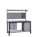 KIT D: Heavy Duty Workbench - Beech Top H.840 W.1500 D.750 - Storage Cupboard, Triple Drawer Unit, 760mm Rear Support Posts, Louvre Panel & Laminate Upper Shelf - Light Grey Fronts