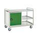 Euroslide Trolley Kit 5 - 2 Shelves & 600mm Euroslide Cupboard 1x550mm - Steel Worktop - Green