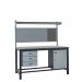 KIT D: Heavy Duty Workbench - Laminate Top H.840 W.1200. D750 - Storage Cupboard, Triple Drawer Unit, 760mm Rear Support Posts, Louvre Panel & Laminate Upper Shelf - Light Grey Fronts
