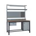 KIT E: Heavy Duty Workbench - Beech Top H.840 W.1500 D.750 - Single Drawer, Storage Cupboard, 1180mm Rear Support Posts, Service Duct Worktop Fitting, Light & Tool Rail Support, 3 Setting LED Light 40 Watt, Louvre Panel & Laminate Upper Shelf