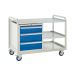 Euroslide Trolley Kit 7 - 2 Shelves & 600mm Euroslide 3 Drawer 1x150mm, 2x200mm - Steel Worktop - Dark Blue