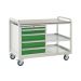 Euroslide Trolley Kit 8 - 2 Shelves & 600mm Euroslide 4 Drawer 1x100mm, 3x150mm - Laminate Worktop - Green