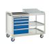 Euroslide Trolley Kit 9 - 2 Shelves & 600mm Euroslide 4 Drawer 2x100mm, 1x150mm & 1x200mm - Sloping Top & Tool Tray - Dark Blue