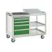 Euroslide Trolley Kit 9 - 2 Shelves & 600mm Euroslide 4 Drawer 2x100mm, 1x150mm & 1x200mm - Sloping Top & Tool Tray - Green
