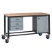 Mobile Heavy-Duty Workbench - Beech Top H.840 W.1800 D.750mm - Storage Cupboard & Triple Drawer Unit
