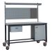 Mobile Heavy-Duty Workbench - Laminate Top H.840 W.1800 D.750mm - Single Drawer, Storage Cupboard, 760mm Rear Support Posts, Louvre Panel & Laminate Upper Shelf