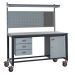 Mobile Heavy-Duty Workbench - Laminate Top H.840 W.1500 D.750mm - Storage Cupboard, Triple Drawer Unit, 760mm Rear Support Posts, Louvre Panel & Laminate Upper Shelf