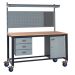 Mobile Heavy-Duty Workbench - Beech Top H.840 W.1800 D.750mm - Storage Cupboard, Triple Drawer Unit, 760mm Rear Support Posts, Louvre Panel & Laminate Upper Shelf