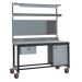 Mobile Heavy-Duty Workbench - Laminate Top H.840 W.1500 D.750mm - Single Drawer, Storage Cupboard, 1180mm Rear Support Posts, Service Duct Worktop Fitting, Light & Tool Rail Support, 3 Setting LED Light 30 Watt, Louvre Panel & Laminate Upper Shelf