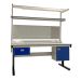 Premium Electric Height Adjustable Workbench - Laminate Top H.840 W.1800 D.750mm - Single Drawer, Storage Cupboard, 1180mm Rear Support Posts, Service Duct Worktop Fitting, Light & Tool Rail Support, LED Light, Louvre Panel & Laminate Upper Shelf