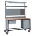 Mobile Heavy-Duty Workbench - Beech Top H.840 W.1800 D.750mm - Single Drawer, Storage Cupboard, 1180mm Rear Support Posts, Service Duct Worktop Fitting, Light & Tool Rail Support, 3 Setting LED Light 30 Watt, Louvre Panel & Laminate Upper Shelf