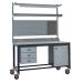 Mobile Heavy-Duty Workbench - Laminate Top H.840 W.1800 D.750mm - Storage Cupboard, Triple Drawer Unit, 1180mm Rear Support Posts, Service Duct Worktop Fitting, Light & Tool Rail Support, 3 Setting LED Light 30 Watt, Louvre Panel & Laminate Upper Shelf