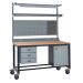 Mobile Heavy-Duty Workbench - Beech Top H.840 W.1500 D.750mm - Storage Cupboard, Triple Drawer Unit, 1180mm Rear Support Posts, Service Duct Worktop Fitting, Light & Tool Rail Support, 3 Setting LED Light 30 Watt, Louvre Panel & Laminate Upper Shelf