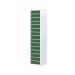Laptop & Tablet Storage Locker - 15 Compartments, 15 Doors - Green Doors - H.1800 W.380 D.450
