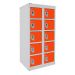  Dual USB Phone Charging Locker - H.940 W.450 D.380mm - Solid Door - 10 Compartments - Chilli Pepper Orange