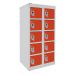  Dual USB Phone Charging Locker - H.940 W.450 D.380mm - Solid Door - 10 Compartments - Tangelo Orange