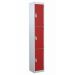 Standard Locker - 3 Compartment - Red Doors - H.1800 W.300 D.300